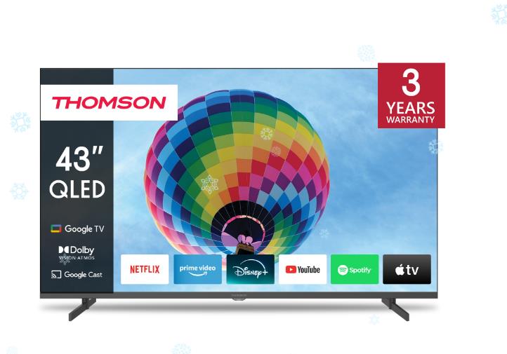 TV Set THOMSON 43   4K Smart QLED 3840x2160 Wireless LAN Bluetooth Google TV Black 43QG4S14