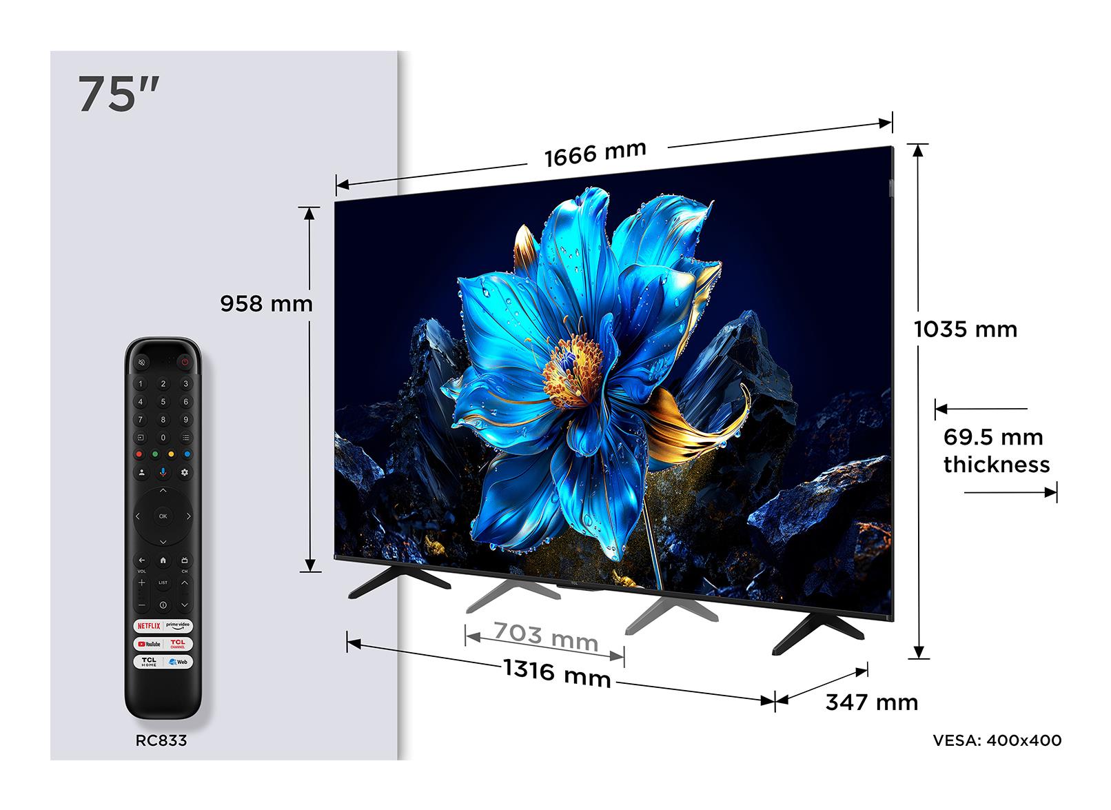 TV Set TCL 75    4K Ultra HD 3840 x 2160 pixels Flat 16 9 QLED 75P7K