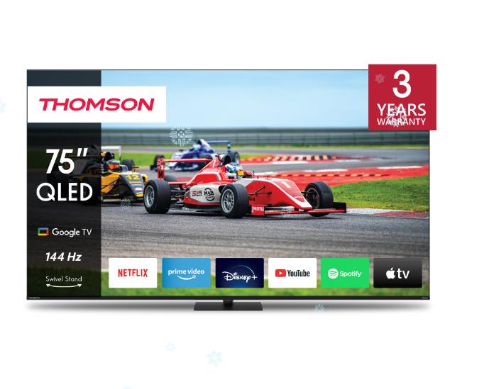 TV Set THOMSON 75   4K Smart QLED 3840x2160 Wireless LAN Bluetooth Google TV Black 75QG7C14