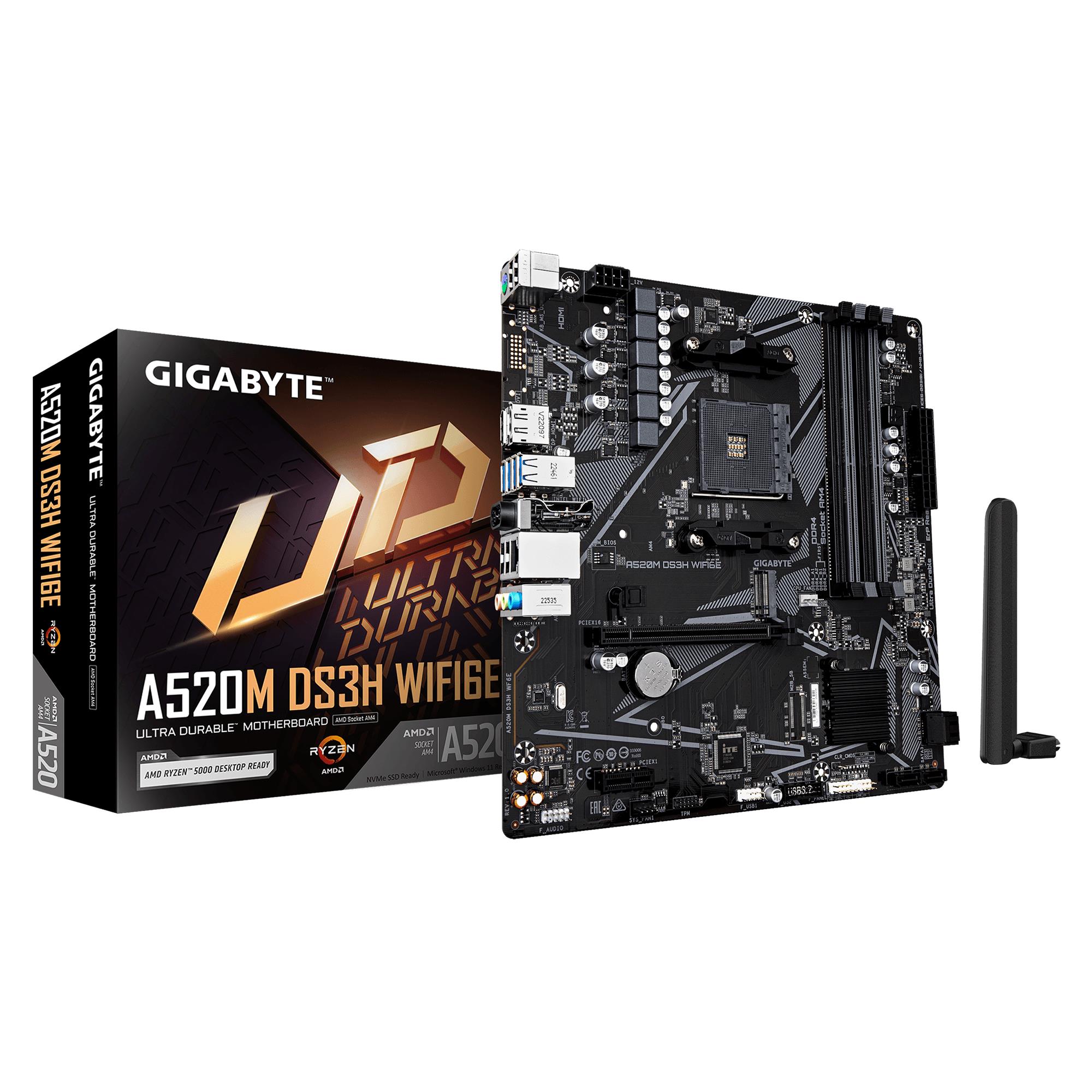 Mainboard GIGABYTE AMD A520 Socket AM4 micro ATX RAM DDR4-SDRAM 4xSlots Wi-Fi Yes Bluetooth Yes 1xNumber of M 2  M  slots A520MDS3HWF6E