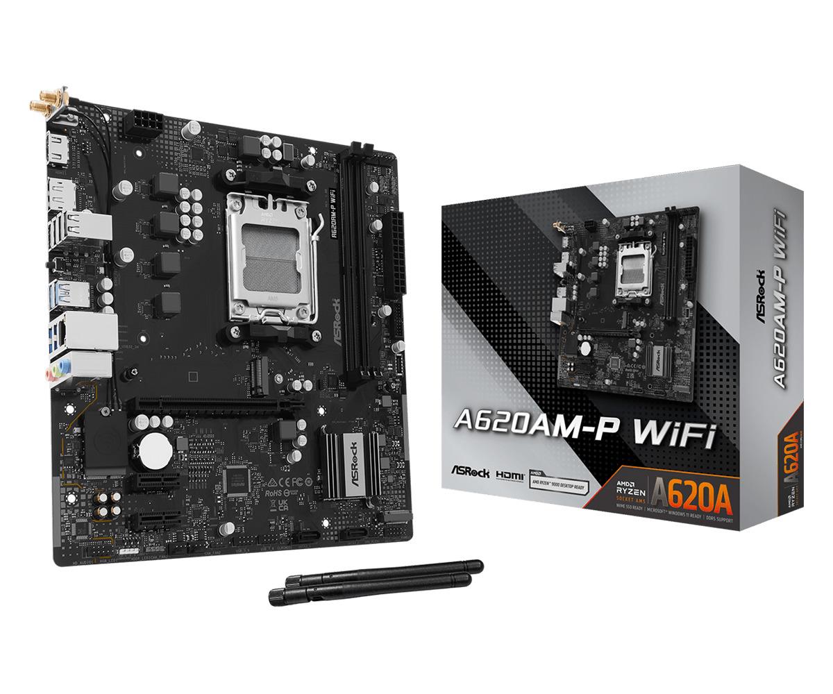 Mainboard ASROCK AMD A620A Socket AM5 micro ATX RAM DDR5-SDRAM 2xSlots Wi-Fi Yes Bluetooth Yes 1xNumber of M 2  M  slots A620AM-PWIFI