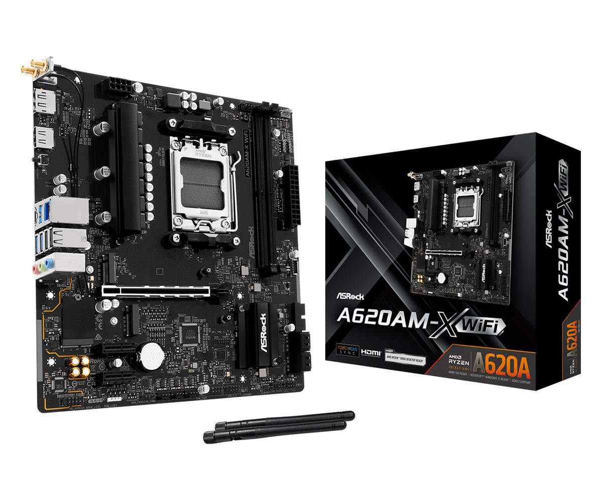 Mainboard ASROCK AMD A620 Socket AM5 micro ATX RAM DDR5-SDRAM 2xSlots Wi-Fi Yes Bluetooth Yes 1xNumber of M 2  M  slots A620AM-XWIFI