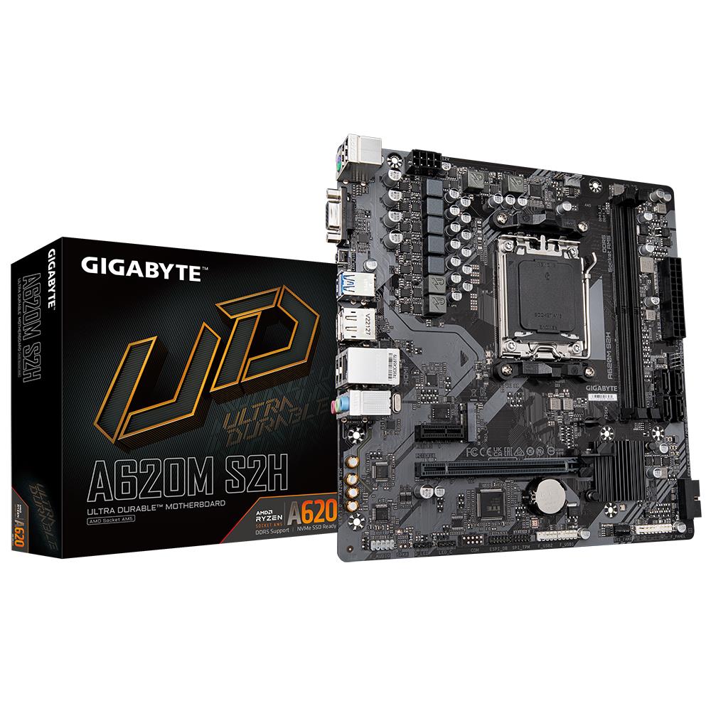 Mainboard GIGABYTE AMD A620 SAM5 Micro-ATX Memory DDR5 Memory slots 2 1xPCI-Express 3.0 16x 1xPCI-Express 4.0 16x 1xM.2 1x15pin D-sub 1xHDMI 1xDisplayPort 4xUSB 2.0 2xUSB 3.2 1xPS 2 1xRJ45 3xAudio port A620MS2H
