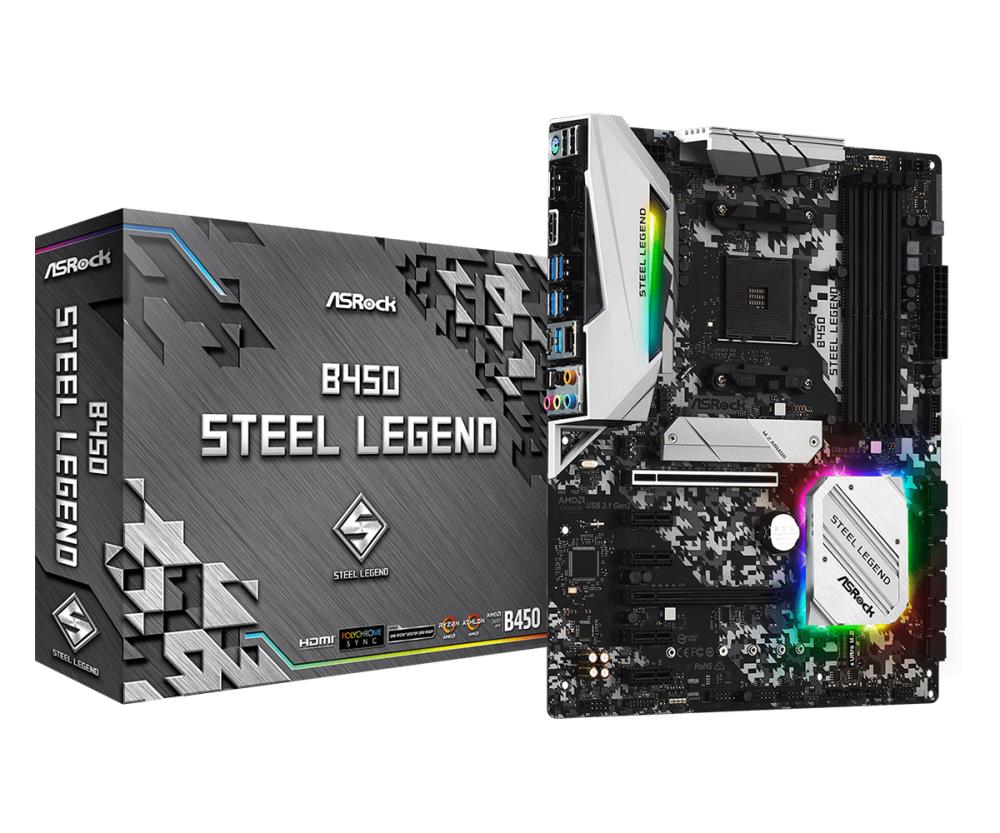 Mainboard ASROCK AMD B450 SAM4 ATX 4xPCI-Express 2.0 1x 2xPCI-Express 3.0 16x 2xM.2 Memory DDR4 Memory slots 2 1xHDMI 1xDisplayPort 2xUSB 2.0 5xUSB 3.1 1xUSB type C 1xPS 2 1xOptical S PDIF 1xRJ45 5xAudio port B450STEELLEGEND