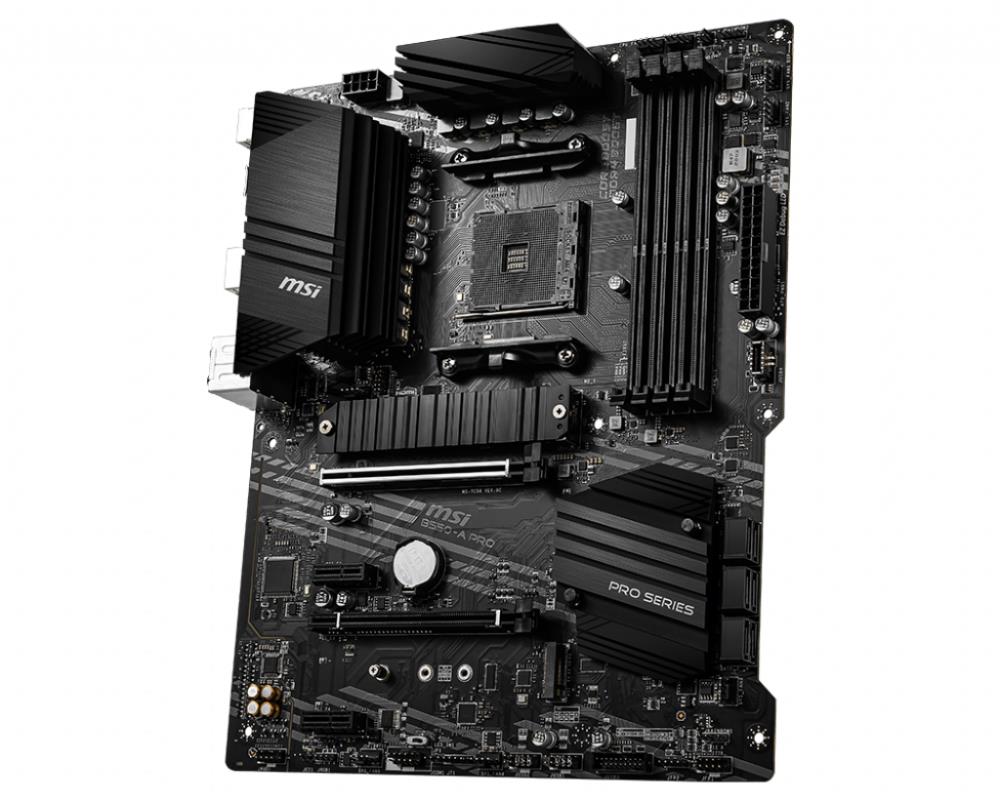 Mainboard MSI AMD B550 SAM4 ATX 2xPCI-Express 3 0 1x 1xPCI-Express 3 0 4x 2xM 2 1xPCI-Express 4 0 16x Memory DDR4 Memory slots 4 1xDisplayPort 2xAudio-In 4xAudio-Out 4xUSB 2 0 1xUSB type C 3xUSB 3 2 1xPS 2 1xRJ45 B550-APRO