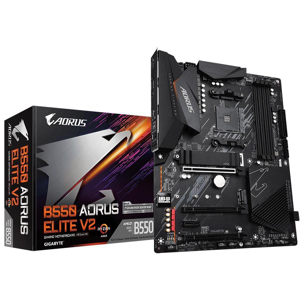 Mainboard GIGABYTE AMD B550 SAM4 ATX Memory DDR4 Memory slots 4 2xPCI-Express 3.0 1x 1xPCI-Express 4.0 16x 2xM.2 1xHDMI 1xDisplayPort 2xAudio-In 3xAudio-Out 2xUSB 2.0 5xUSB 3.2 1xOptical S PDIF 1xRJ45 B550AORUSELITEV21.2