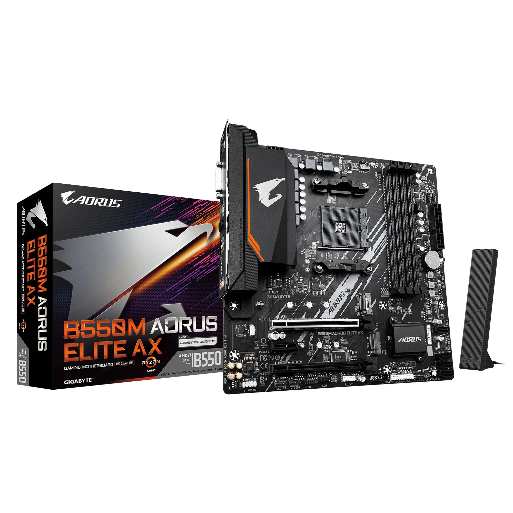 Mainboard GIGABYTE AMD B550 Socket AM4 micro ATX RAM DDR4-SDRAM 4xSlots Wi-Fi Yes Bluetooth Yes 2xNumber of M 2  M  slots B550M AORUS ELITE AX  REV  1 4  B550MAORUSELITEAX1 4