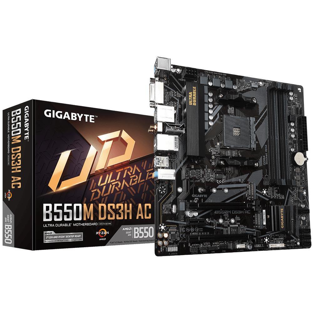Mainboard GIGABYTE AMD B550 SAM4 Micro-ATX Memory DDR4 Memory slots 4 1xPCI-Express 3.0 1x 1xPCI-Express 3.0 4x 1xPCI-Express 4.0 16x 2xM.2 1xDVI-D 1xHDMI 4xUSB 2.0 4xUSB 3.2 1xPS 2 1xRJ45 3xAudio port B550MDS3HAC1.4