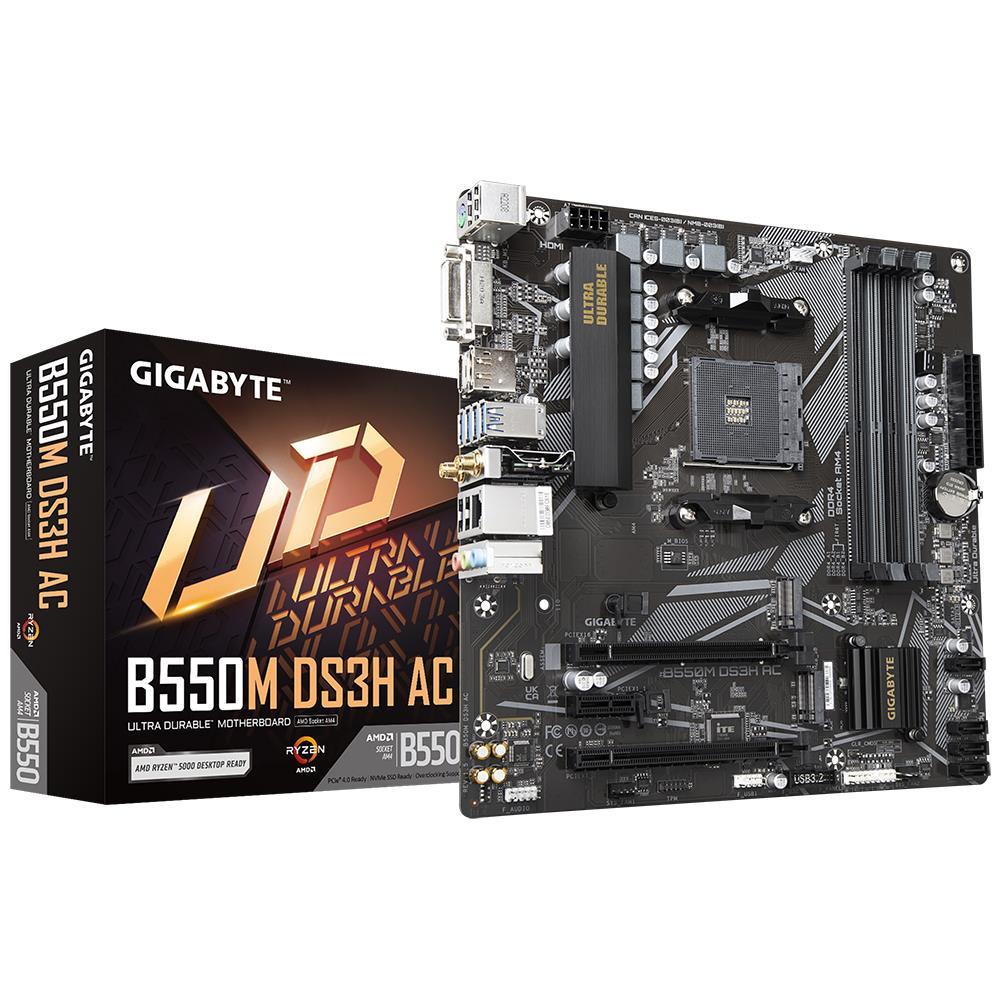 Mainboard GIGABYTE AMD B550 SAM4 Micro-ATX Memory DDR4 Memory slots 4 1xPCI-Express 3 0 1x 1xPCI-Express 3 0 4x 1xPCI-Express 4 0 16x 2xM 2 1xDVI-D 1xHDMI 1xDisplayPort 4xUSB 2 0 4xUSB 3 2 1xPS 2 1xRJ45 3xAudio port B550MDS3HAC1 7