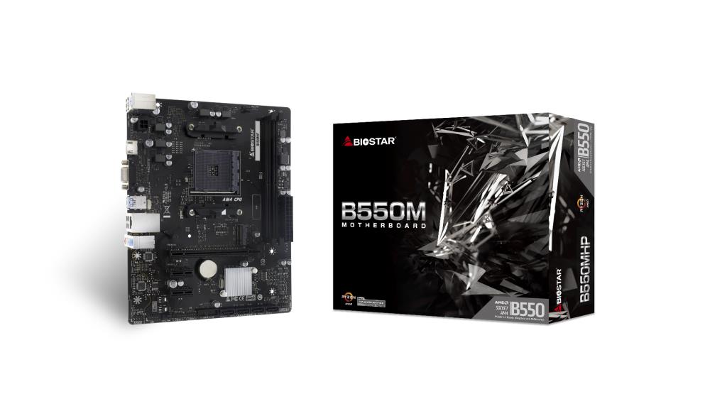 Mainboard BIOSTAR AMD B550 SAM4 Micro-ATX Memory DDR4 Memory slots 2 2xPCI-Express 3 0 1x 1xPCI-Express 3 0 16x 1xPCI-Express 4 0 16x 1xM 2 1x15pin D-sub 1xHDMI 8xUSB 2 0 4xUSB 3 2 1xPS 2 1xRJ45 3xAudio port B550MHP