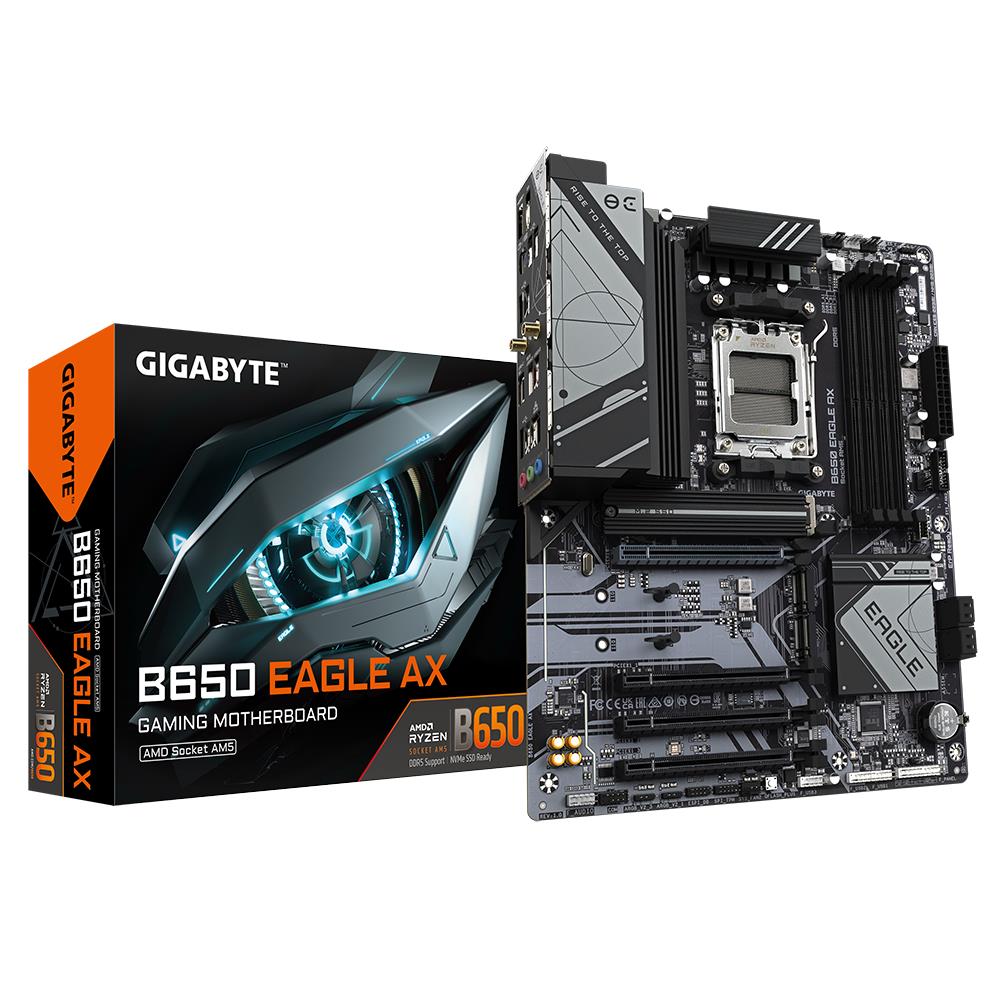 Mainboard GIGABYTE AMD B650 SAM5 ATX Memory DDR5 Memory slots 4 1xPCI-Express 16x 3xPCI-Express 3 0 16x 3xM 2 2xHDMI 1xDisplayPort 6xUSB 2 0 2xUSB 3 2 1xUSB-C 1xRJ45 3xAudio port B650EAGLEAX