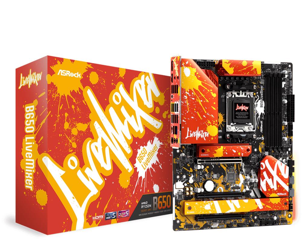 Mainboard ASROCK AMD B650 SAM5 ATX Memory DDR5 Memory slots 4 1xPCI-Express 4 0 4x  2xPCI-Express 4 0 16x 4xM 2 1xHDMI 1xDisplayPort 8xUSB 2 0 6xUSB 3 2 1xUSB-C 1xOptical S PDIF 1xRJ45 2xAudio port B650LIVEMIXER