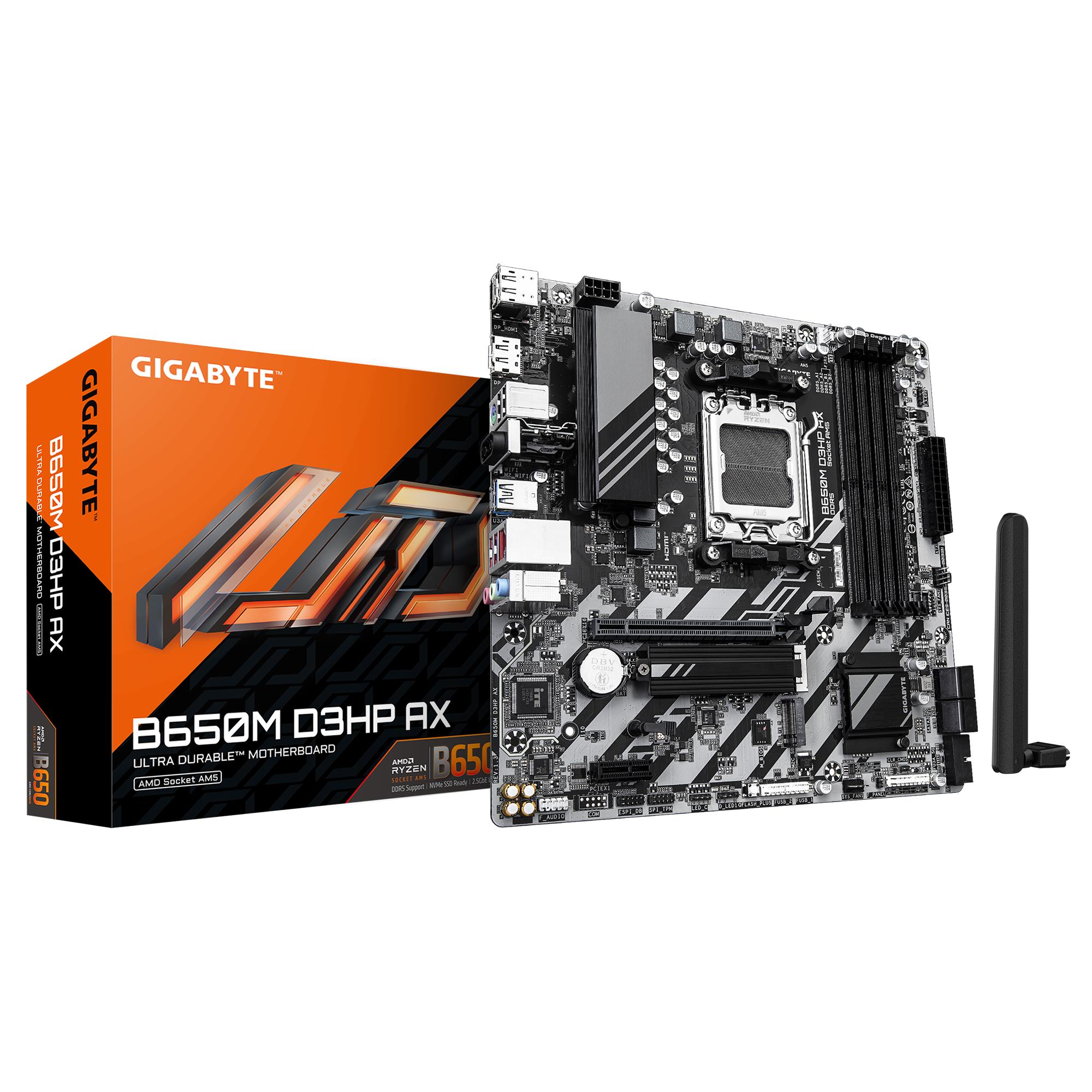 Mainboard GIGABYTE AMD B650 Socket AM5 micro ATX RAM DDR5-SDRAM 4xSlots Wi-Fi Yes Bluetooth Yes 2xNumber of M 2  M  slots B650M D3HP AX 1 3 B650MD3HPAX1 3