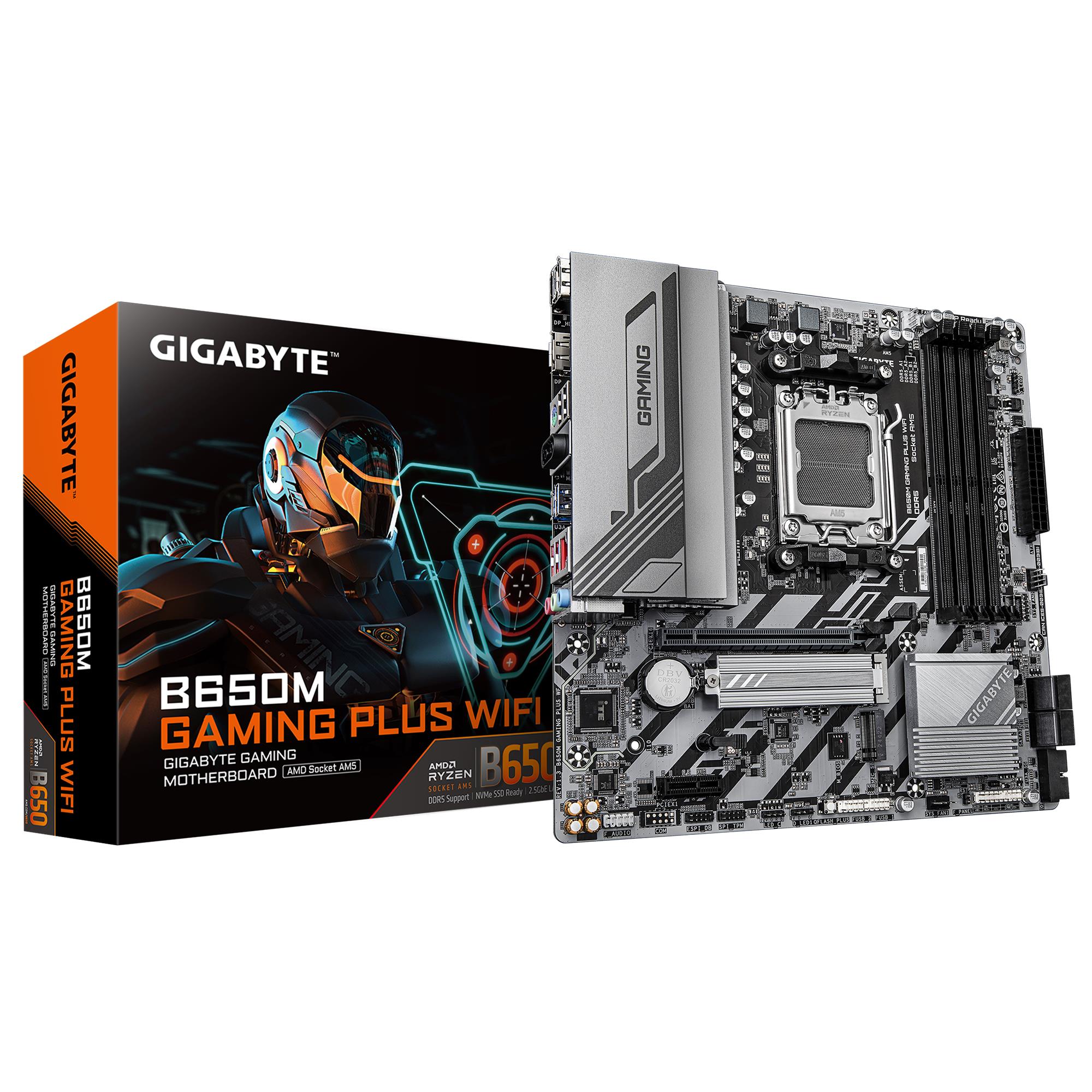 Mainboard GIGABYTE AMD B650 Socket AM5 micro ATX RAM DDR5-SDRAM 4xSlots Wi-Fi Yes Bluetooth Yes 2xNumber of M 2  M  slots B650M GAMING PLUS WIFI  rev  1 3  B650MGAMINGPLUSWF1 3
