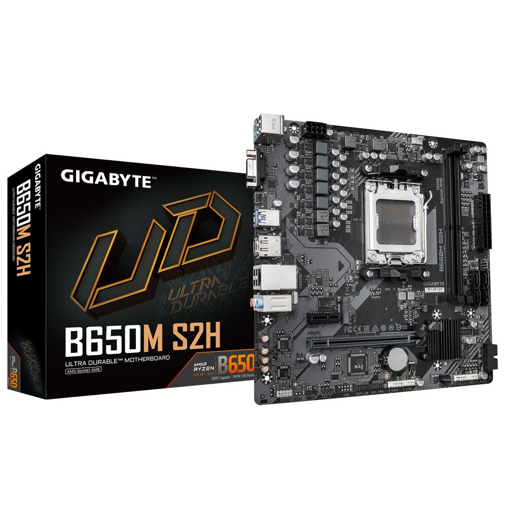 Mainboard GIGABYTE AMD B650 SAM5 Micro-ATX Memory DDR5 Memory slots 2 1xPCI-Express 3 0 1x 1xPCI-Express 4 0 4x  1xPCI-Express 4 0 8x 1xPCI-Express 4 0 16x 1xM 2 1x15pin D-sub 1xHDMI 1xDisplayPort 4xUSB 2 0 2xUSB 3 2 1xPS 2 1xRJ45 3xAudio port B650MS2H1 3