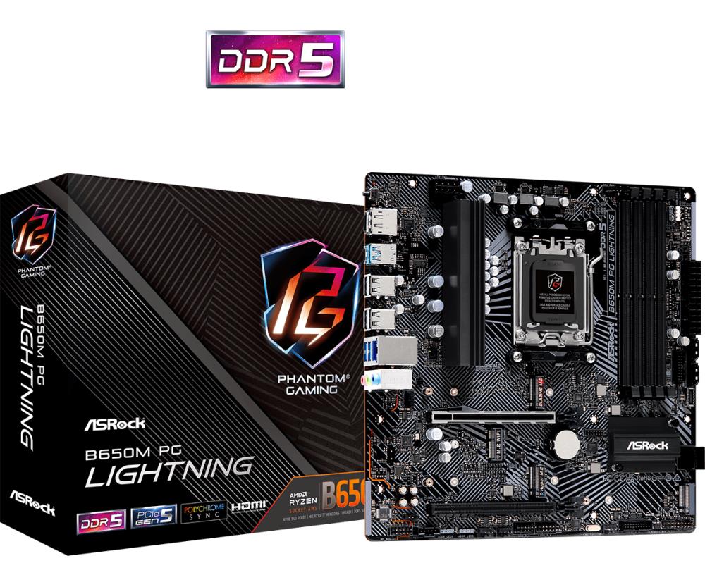 Mainboard ASROCK AMD B650 SAM5 Micro-ATX Memory DDR5 Memory slots 4 1xPCI-Express 3 0 16x 1xPCI-Express 4 0 16x 3xM 2 1xHDMI 1xDisplayPort 4xUSB 2 0 3xUSB 3 2 1xUSB-C 1xRJ45 3xAudio port B650MPGLIGHTNING