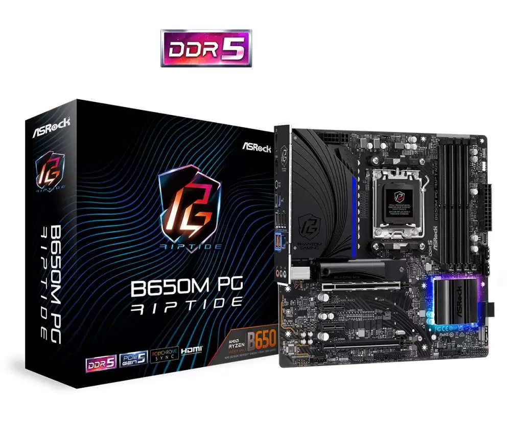 Mainboard ASROCK AMD B650 SAM5 MicroATX Memory DDR5 Memory slots 4 2xPCI-Express 3 0 1x 2xPCI-Express 4 0 16x 2xM 2 1xHDMI 1xDisplayPort 1xAudio-In 1xAudio-Out 1xMicrophone 4xUSB 2 0 3xUSB 3 2 1xUSB-C 1xRJ45 B650MPGRIPTIDE