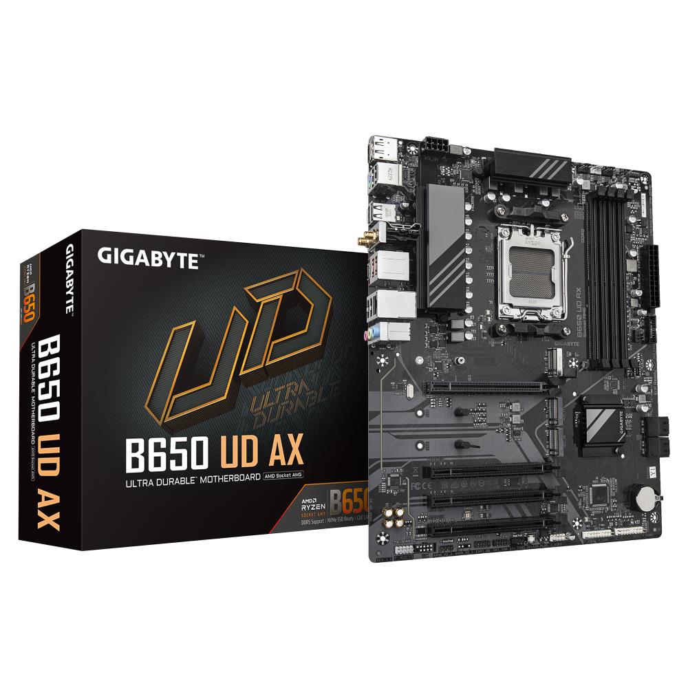 Mainboard GIGABYTE AMD B650 SAM5 ATX Memory DDR5 Memory slots 4 1xPCI-Express 16x 3xPCI-Express 3 0 16x 3xM 2 1xHDMI 1xDisplayPort 6xUSB 2 0 2xUSB 3 2 1xUSB-C 1xRJ45 3xAudio port B650UDAX1 0Y1
