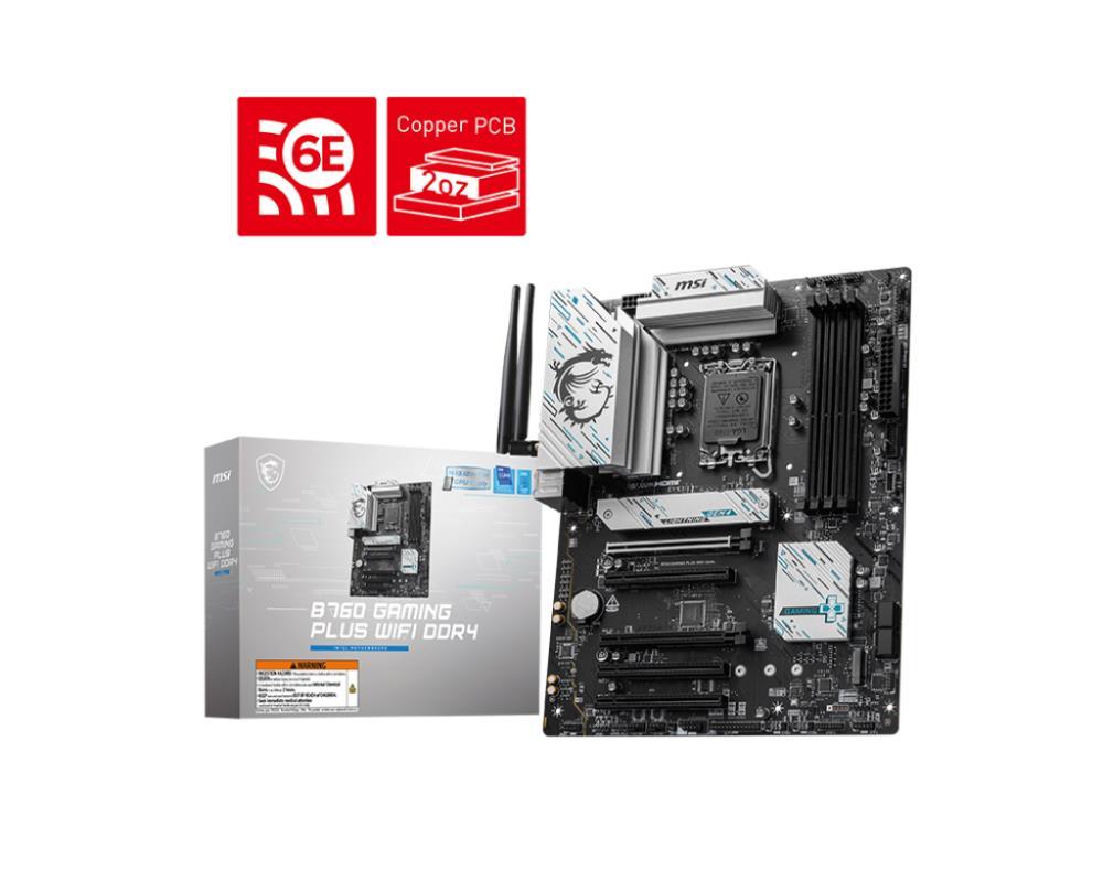 Mainboard MSI Intel B760 Express LGA1700 ATX Memory DDR4 Memory slots 4 5xPCI-Express 5 0 16x 2xM 2 1xHDMI 1xDisplayPort 4xUSB 2 0 2xUSB 3 2 1xUSB-C 1xPS 2 1xOptical S PDIF 1xRJ45 5xAudio port B760GAMPLUSWIFIDDR4
