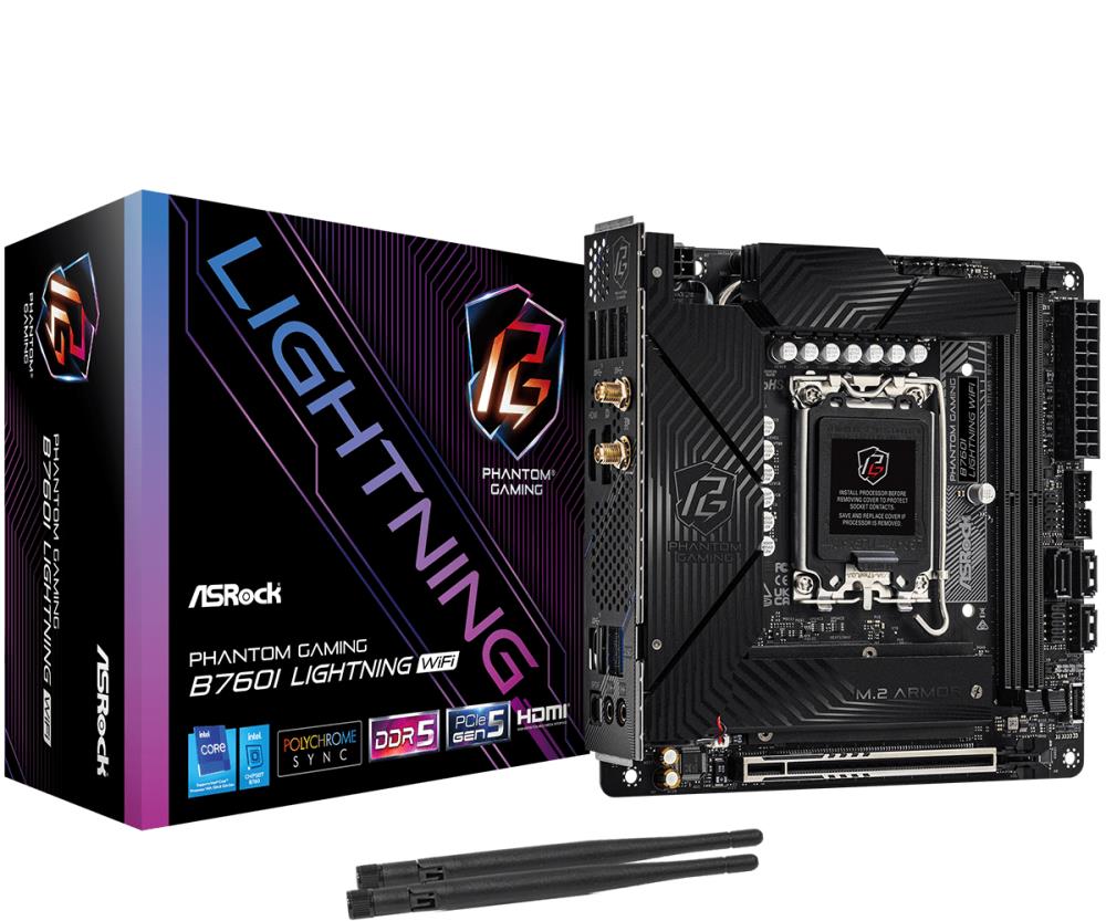 Mainboard ASROCK Intel B760 Express LGA1700 Mini-ITX Memory DDR5 Memory slots 2 1xPCI-Express 5 0 16x 3xM 2 1xHDMI 1xDisplayPort 5xUSB 3 2 1xUSB-C 1xOptical S PDIF 1xRJ45 2xAudio port B760ILIGHTNINGWIFI