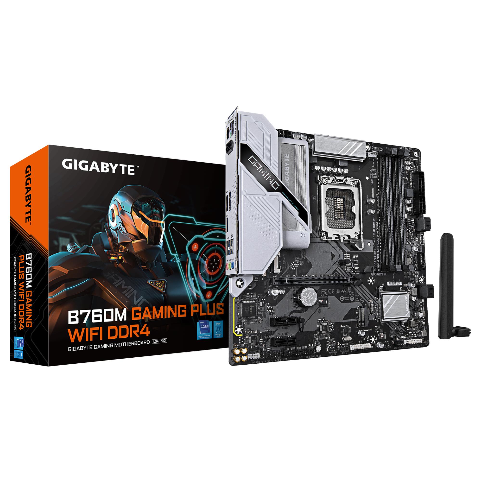 Mainboard GIGABYTE GIGABYTE B760M GAMING PLUS WIFI DDR4  REV  1 1  Intel B760 LGA 1700 micro ATX RAM DDR4-SDRAM 4xSlots Wi-Fi Yes Bluetooth Yes 2xNumber of M 2  M  slots B760MGPWIFIDDR41 1