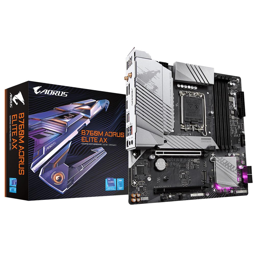 Mainboard GIGABYTE Intel B760 Express LGA1700 Micro-ATX Memory DDR5 Memory slots 4 2xPCI-Express 4.0 16x 2xM.2 1xHDMI 1xDisplayPort 4xUSB 2.0 4xUSB 3.2 1xUSB-C 1xOptical S PDIF 1xRJ45 2xAudio port B760MAORUSELITEAX