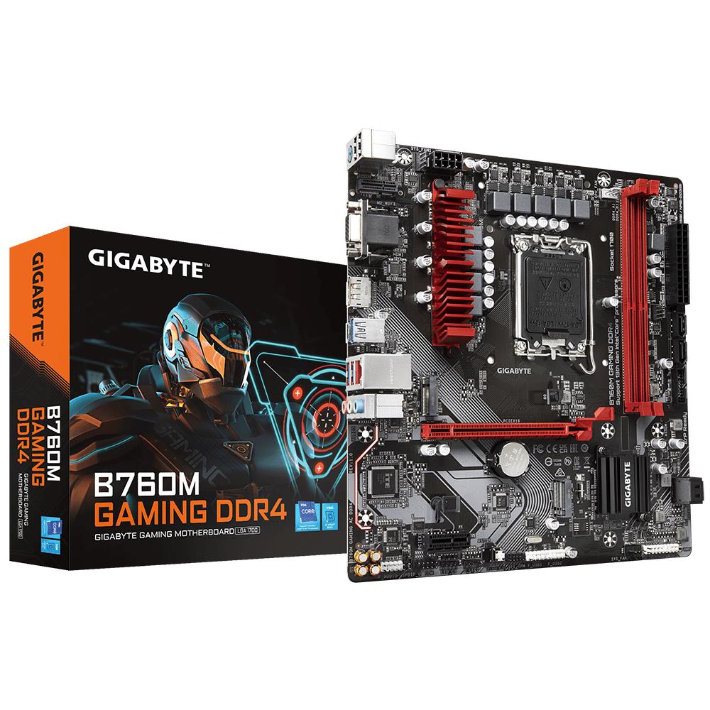 Mainboard GIGABYTE Intel B760 Express LGA1700 Micro-ATX Memory DDR4 Memory slots 2 1xPCI-Express 3.0 1x 1xPCI-Express 4.0 16x 2xM.2 1x15pin D-sub 1xHDMI 1xDisplayPort 2xAudio-In 1xAudio-Out 2xUSB 2.0 3xUSB 3.2 1xUSB-C 1xPS 2 1xRJ45 B760MGAMINGDDR4