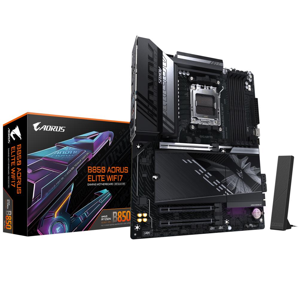 Mainboard GIGABYTE AMD B850 SAM5 ATX Memory slots 4 1xPCI-Express 16x 2xPCI-Express 3 0 16x 3xM 2 1xDisplayPort 2xUSB 3 2 type B 2xUSB 3 2 1xUSB-C 1xOptical S PDIF 1xRJ45 2xAudio port B850AELITEWF7