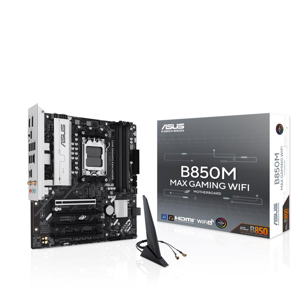 Mainboard ASUS AMD B850 SAM5 Micro-ATX Memory DDR5 Memory slots 4 3xPCI-Express 4 0 16x 1xPCI-Express 5 0 16x 3xM 2 1xHDMI 1xDisplayPort 5xUSB 2 0 2xUSB 3 2 2xUSB-C 1xRJ45 3xAudio port B850MMAXGAMINGWIFI