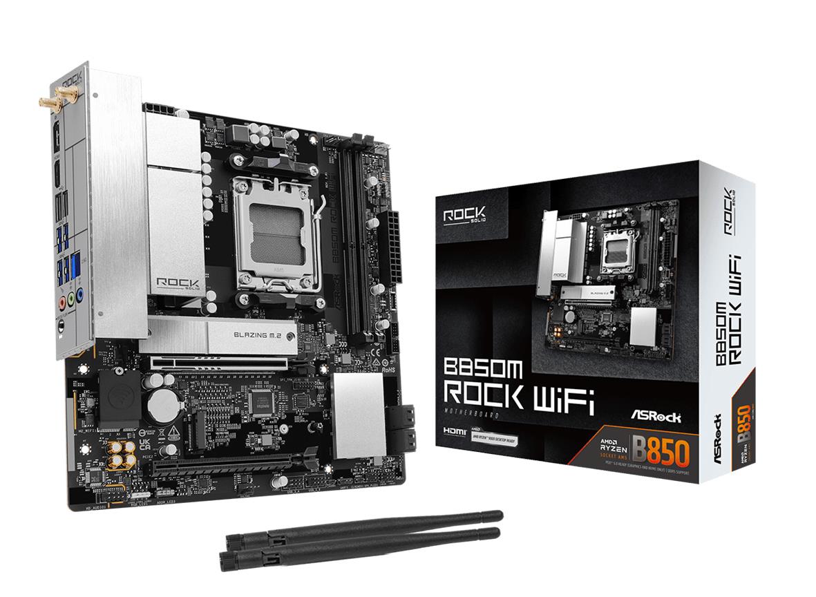 Mainboard ASROCK AMD B850 Socket AM5 micro ATX RAM DDR5-SDRAM 2xSlots Wi-Fi Yes Bluetooth Yes 1xNumber of M 2  M  slots B850MROCKWIFI
