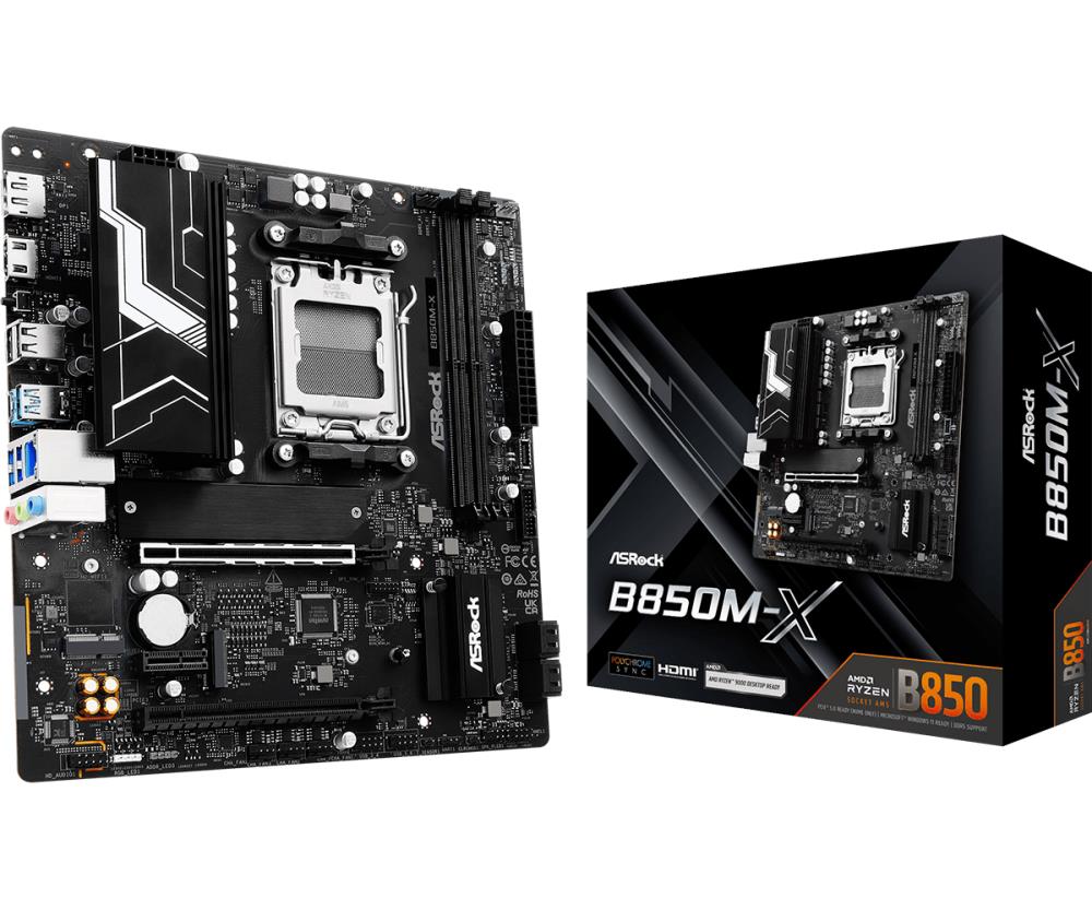 Mainboard ASROCK AMD B850 SAM5 Micro-ATX Memory DDR5 Memory slots 2 1xPCI-Express 4 0 1x 2xPCI-Express 4 0 16x 1xM 2 1xHDMI 1xDisplayPort 1xAudio-In 1xAudio-Out 1xMicrophone 2xUSB 2 0 3xUSB 3 2 1xUSB-C 1xRJ45 B850M-X