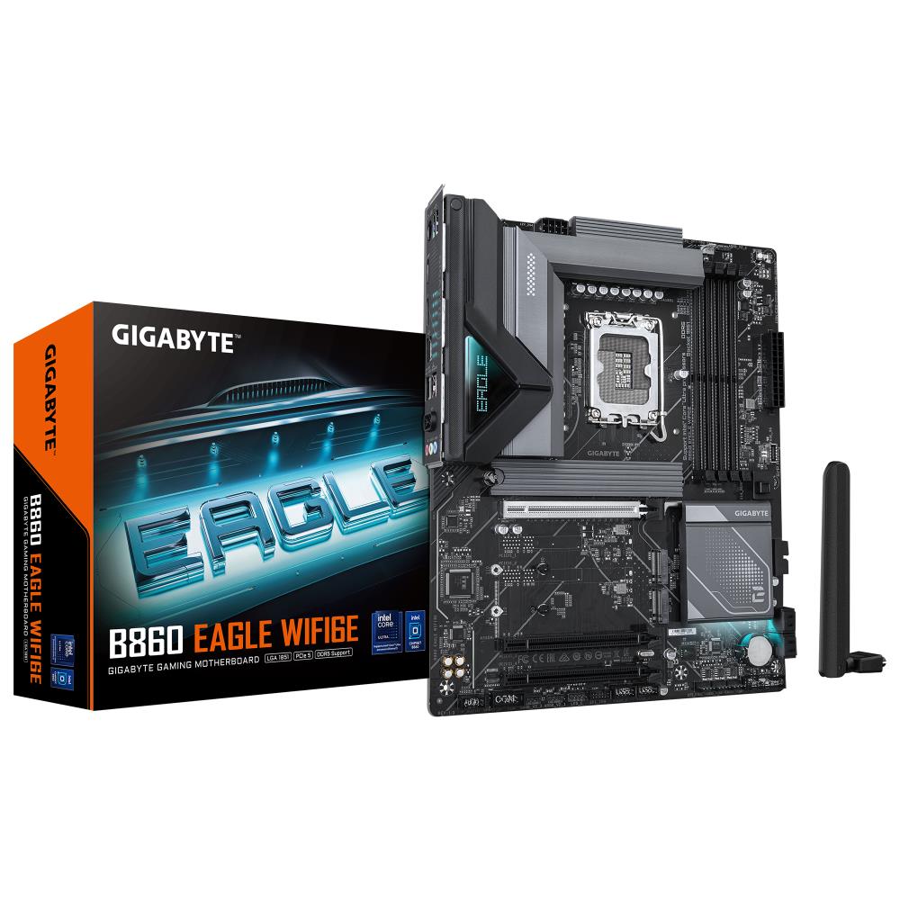 Mainboard GIGABYTE Intel B860 Express LGA1851 ATX Memory DDR5 Memory slots 4 3xPCI-Express 16x 3xM 2 1xHDMI 1xDisplayPort 1xAudio-In 1xAudio-Out 1xMicrophone 4xUSB 2 0 1xUSB 3 2 1xUSB-C 1xPS 2 1xRJ45 B860EAGLEWIFI6E1 0