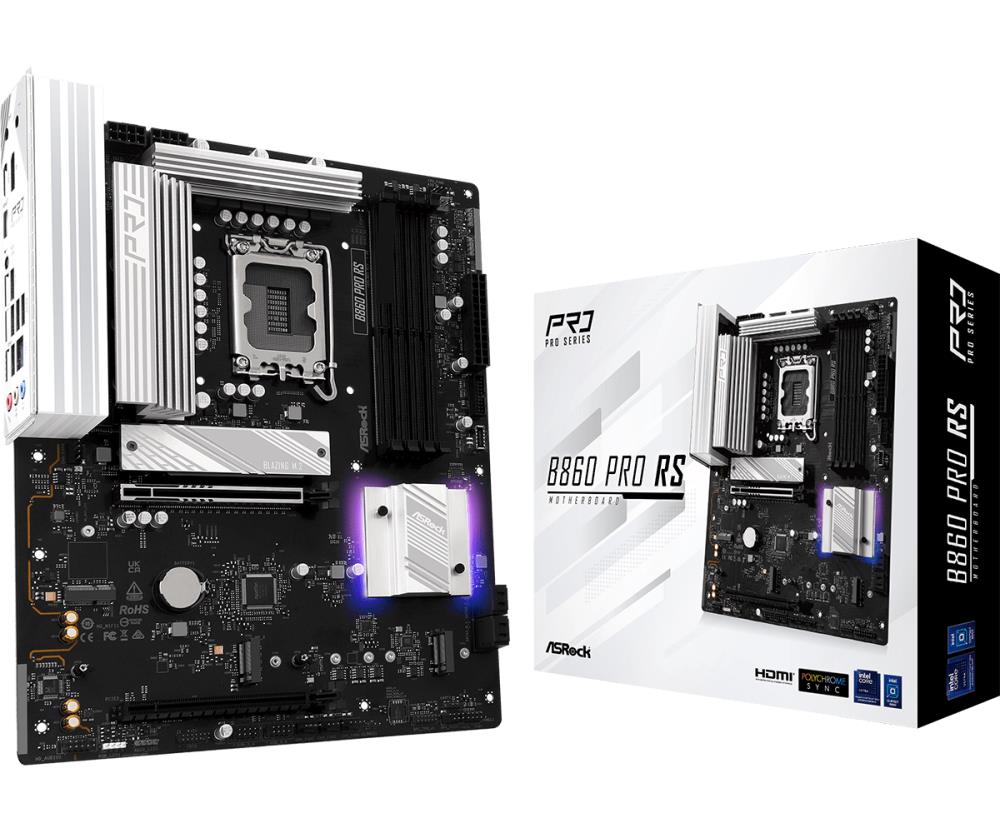 Mainboard ASROCK Intel B860 Express LGA1851 ATX Memory DDR5 Memory slots 4 1xPCI-Express 4 0 16x 1xPCI-Express 5 0 16x 1xM 2 1xHDMI 1xDisplayPort 1xAudio-In 1xAudio-Out 1xMicrophone 2xUSB 2 0 6xUSB 3 2 1xUSB-C 1xRJ45 B860PRORS