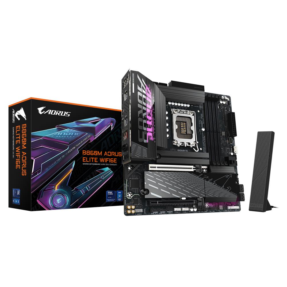 Mainboard GIGABYTE Intel B860 Express LGA1851 Micro-ATX Memory DDR5 Memory slots 4 2xPCI-Express 16x 3xM 2 1xHDMI 1xDisplayPort 1xAudio-In 1xAudio-Out 4xUSB 2 0 6xUSB 3 2 1xUSB-C 1xOptical S PDIF 1xRJ45 B860MAELITEWIFI6E1 0