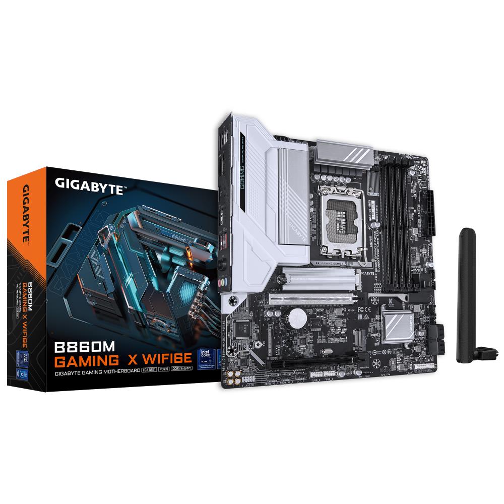 Mainboard GIGABYTE Intel B860 Express LGA1851 Micro-ATX Memory DDR5 Memory slots 4 2xPCI-Express 16x 2xM 2 1xHDMI 1xDisplayPort 1xAudio-In 1xAudio-Out 1xMicrophone 5xUSB 2 0 3xUSB 3 2 1xUSB-C 1xRJ45 B860MGAMINGXWIFI6E1 0