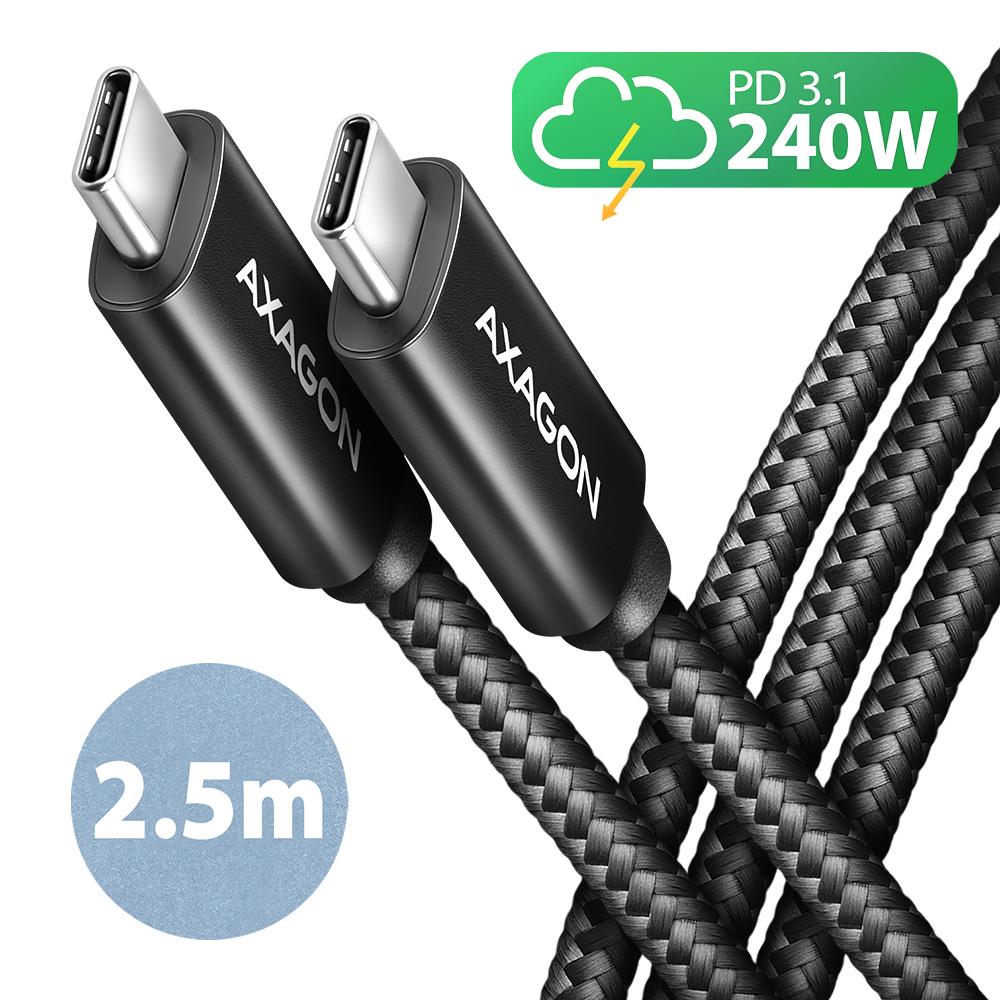 CABLE USB-C TO USB-C 2 5M 240W BRAID BLK BUCM2-CM25AB AXAGON