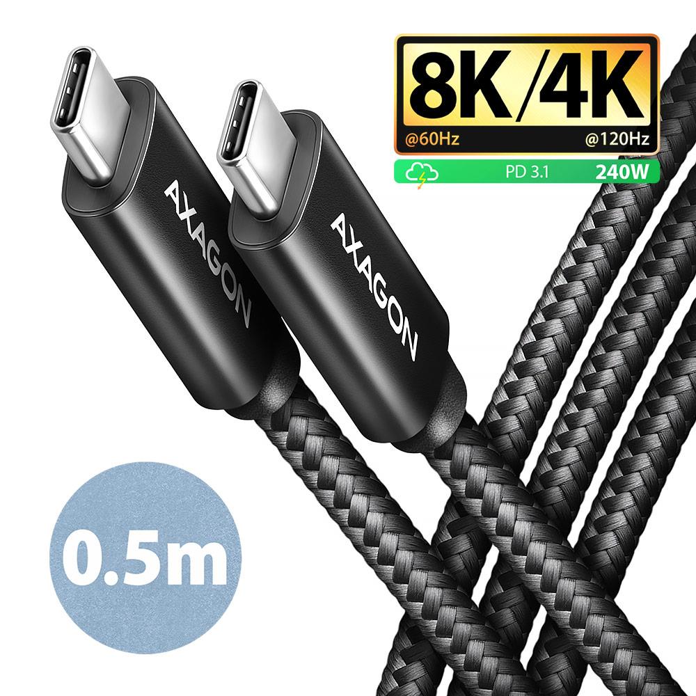 CABLE USB-C TO USB-C 0 5M 240W 8K BLACK BUCM4X-CM05AB AXAGON