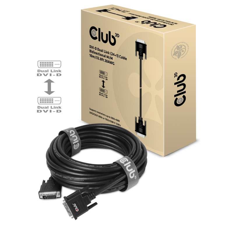 CABLE DVI-D TO DVI-D 10M M M CAC-1220 CLUB3D