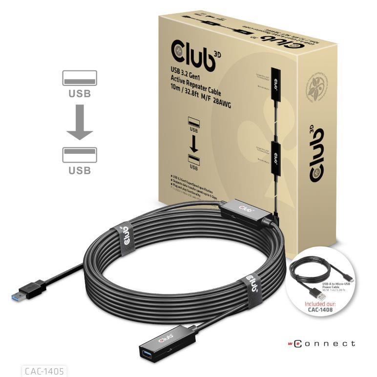 CABLE USB3 2 REPEATER 10M M F CAC-1405 CLUB3D