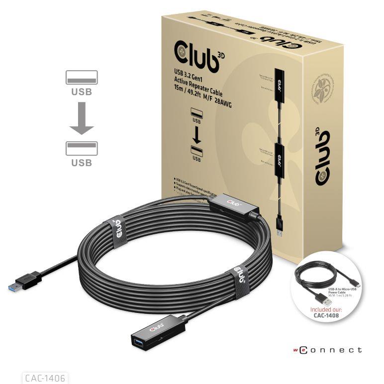 CABLE USB3 2 REPEATER 15M M F CAC-1406 CLUB3D