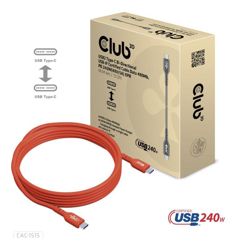 CABLE USB-C TO USB-C 4M M M CAC-1515 CLUB3D