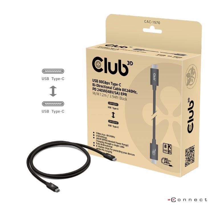 CABLE USB-C TO USB-C 1 2M BLACK CAC-1570 CLUB3D