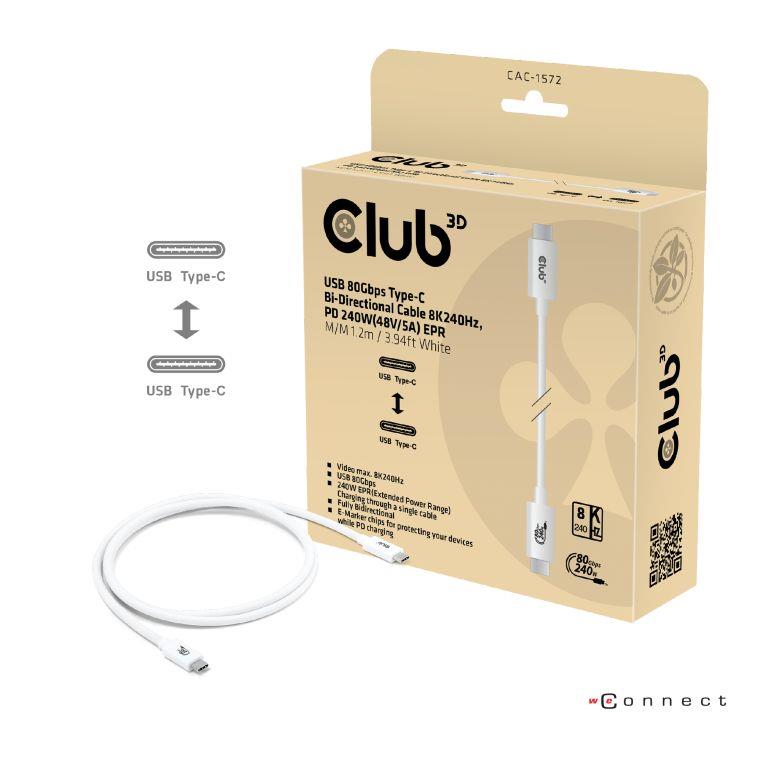 CABLE USB-C TO USB-C 1 2M WHITE CAC-1572 CLUB3D