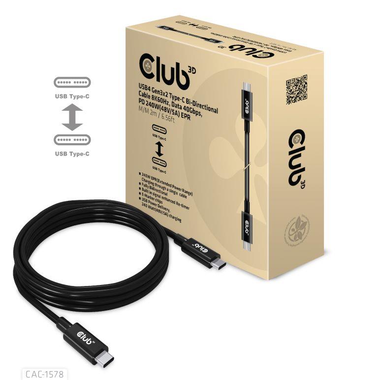 CABLE USB-C BI-DIRECTIONAL 2M M M CAC-1578 CLUB3D