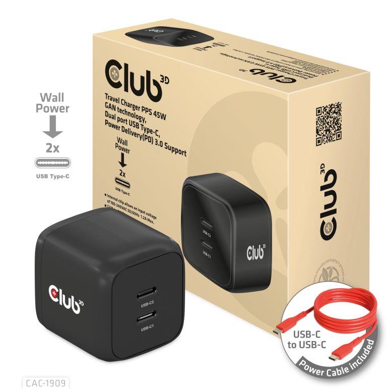 MOBILE CHARGER WALL USB-C DUAL 45W CAC-1909EU CLUB3D