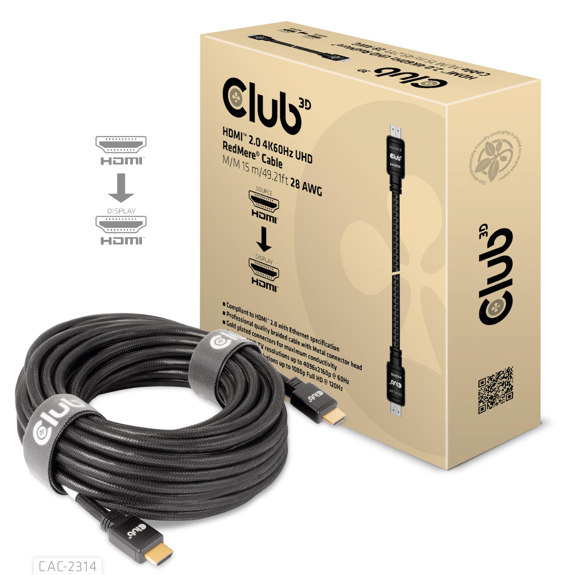 CLUB 3D HDMI 2.0 4K60Hz RedMere cable 15