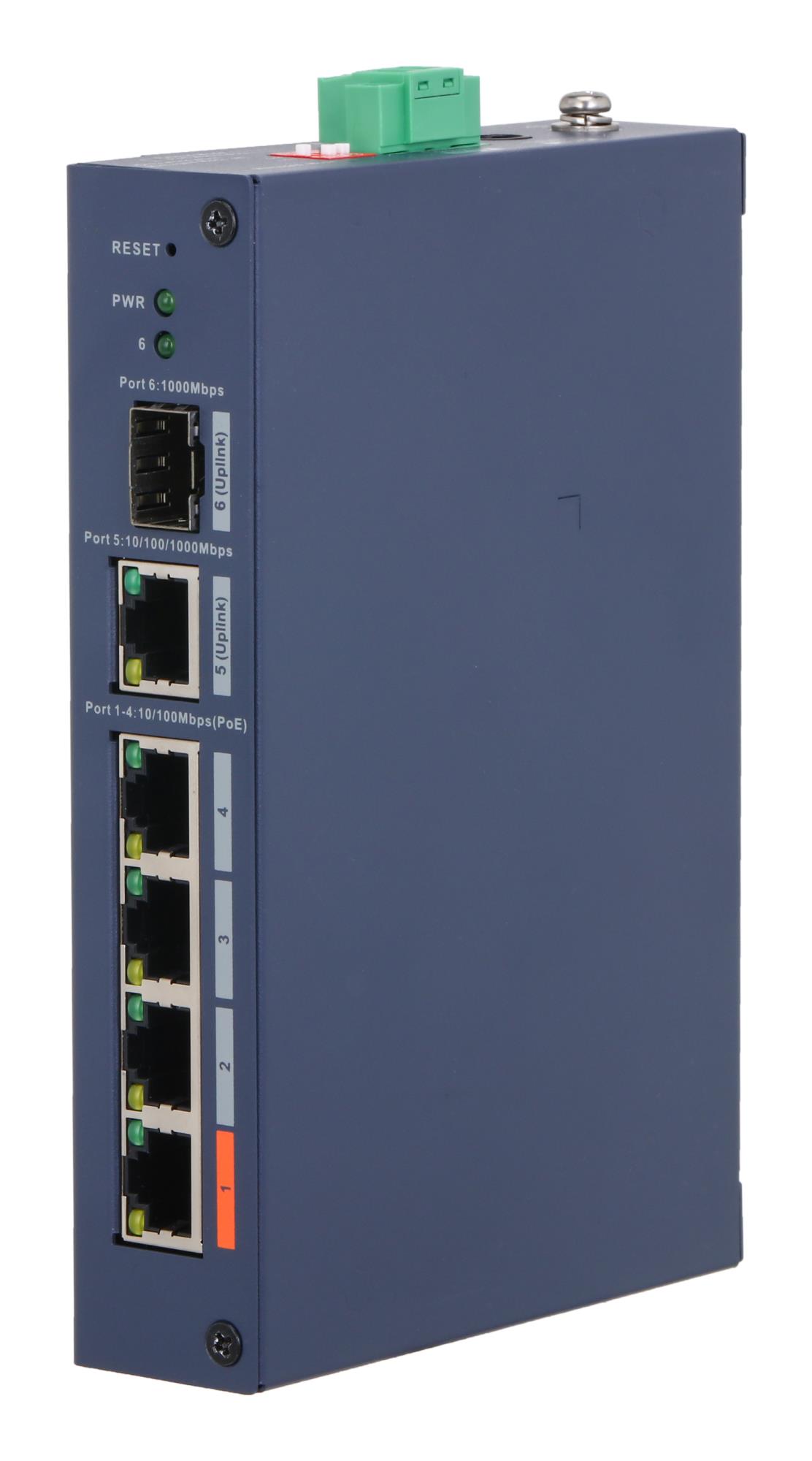 Switch DAHUA Switch type Managed Switch layer L2 Form factor Desktop 4xRJ-45 ports RJ-45 Ports Type Fast Ethernet  10 100  4xFast Ethernet  copper  ports quantity 1xGigabit Ethernet  copper  ports quantity 1xSFP module slots quantity 1xFiber uplink ports quantity Power over Ethernet  PoE  Yes 4xPower over Ethernet  PoE  ports quantity Total Power over Ethernet  PoE  budget 60 W CHS4106-4ET-60