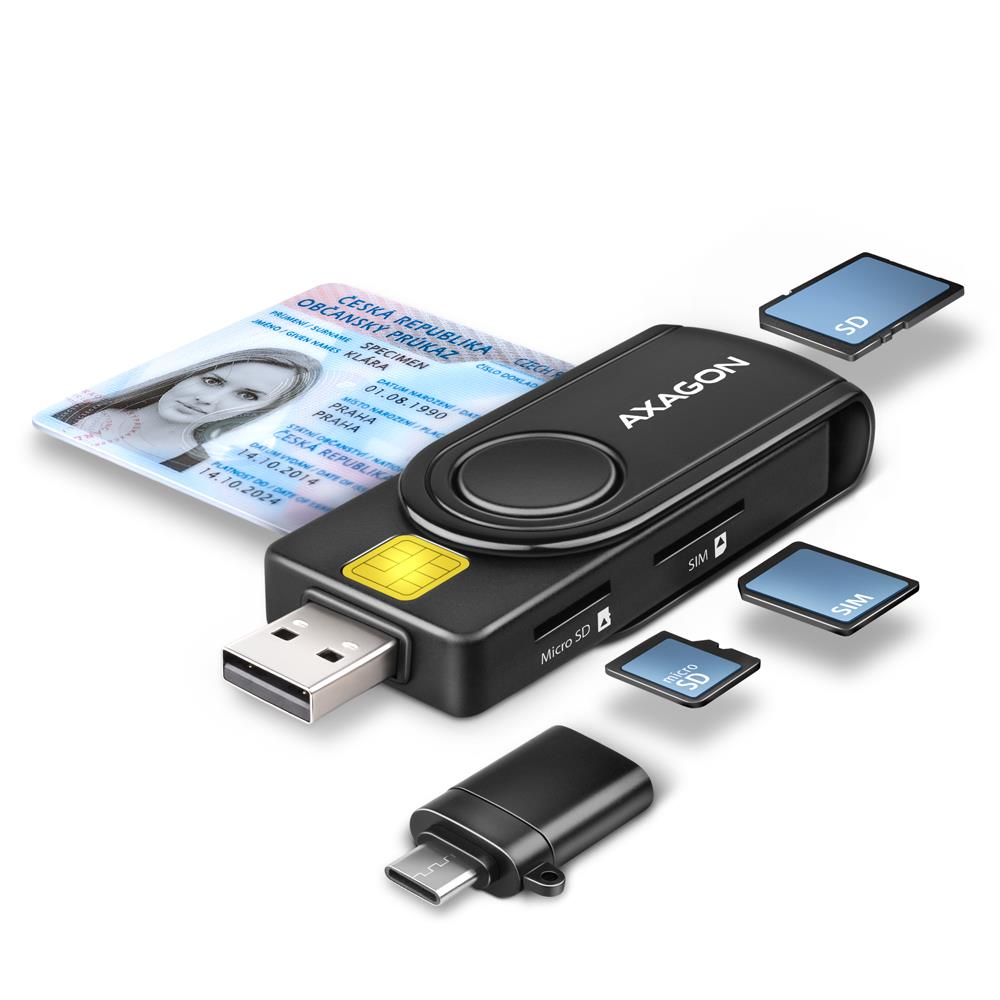 CARD READER USB-C USB2 0 4SLOT SMARTCARD CRE-SMP2A AXAGON