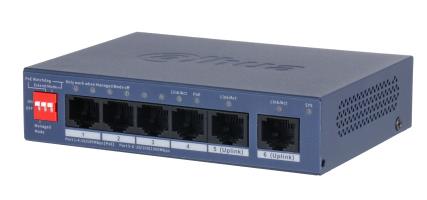 Switch DAHUA CS4006-4ET2GT-36 Switch type Managed Switch layer L2 Form factor Desktop Wall-Mounting 6xRJ-45 ports RJ-45 Ports Type Gigabit Ethernet  10 100 1000  4xFast Ethernet  copper  ports quantity 2xGigabit Ethernet  copper  ports quantity Power over Ethernet  PoE  Yes 4xPower over Ethernet  PoE  ports quantity Total Power over Ethernet  PoE  budget 36 W CS4006-4ET2GT-36