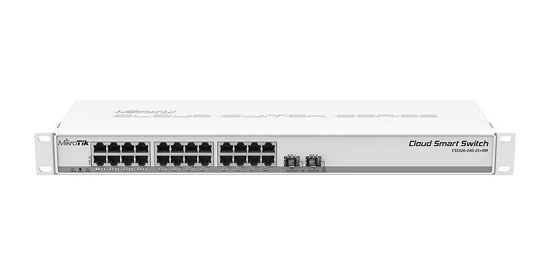 Switch MIKROTIK CSS326-24G-2S RM Switch type Managed Rack mounting Yes Form factor 1U 24xRJ-45 ports RJ-45 Ports Type Gigabit Ethernet  10 100 1000  2xSFP  module slots quantity 10G support Yes Power over Ethernet  PoE  Yes CSS326-24G-2S RM